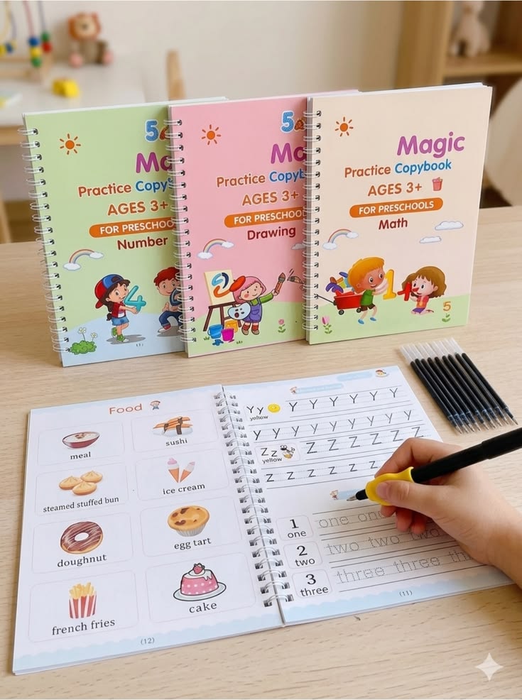 2-in-1 Magic Practice Book for Kids – Reusable Writing & Drawing Workbook with Pen & Refills