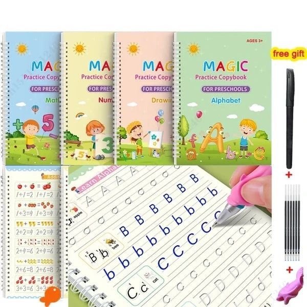 2-in-1 Magic Practice Book for Kids – Reusable Writing & Drawing Workbook with Pen & Refills